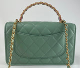 CHANEL CC Logo Mini Matelasse Full Flap Chain Shoulder Bag Leather Mint Green