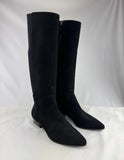 Aquatalia Ricarda Black Suede Tall Dress Boots Stacked Block Heel 7