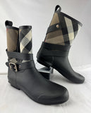 Burberry Beige/Black House Check Canvas and Rubber Rain Boots Size 38