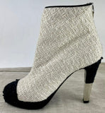 Chanel New Cream & Black Tweed Spectator Heel Ankle Booties