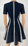 Alexander McQueen Black & White Motif Short Sleeve Fit & Flare Mini Dress