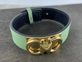 Ferragamo Gancini Leather Bracelet Gold Tone Green