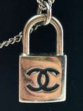 Chanel CC Silver Lock and Key Charm Necklace