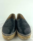 Chanel Black Lambskin Espadrille Flats Size 40