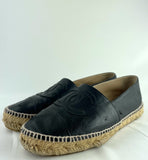 Chanel Black Lambskin Espadrille Flats Size 40