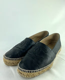 Chanel Black Lambskin Espadrille Flats Size 40