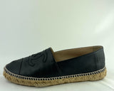 Chanel Black Lambskin Espadrille Flats Size 40