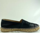 Chanel Black Lambskin Espadrille Flats Size 40