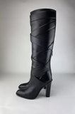 Saint Laurent Tall Black Leather Strappy Trim Boots Size 38.5 US Size 8.5