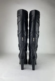 Saint Laurent Tall Black Leather Strappy Trim Boots Size 38.5 US Size 8.5