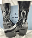 Prada Black Nylon 3" Platform Chunky Heel Boots
