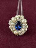 Tanzanite Pearls Diamond Statement Ring White Gold Size 9