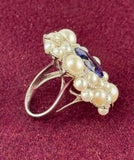 Tanzanite Pearls Diamond Statement Ring White Gold Size 9