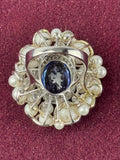 Tanzanite Pearls Diamond Statement Ring White Gold Size 9
