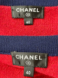 Chanel Red & Navy Cashmere Matching Cardigan Sweater Top Set