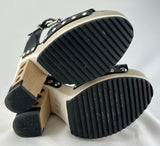 FENDI Leather Cutout Accent Wooden Platform Sandals