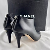 Chanel Black Leather CC Back Zip Ankle Boots