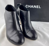 Chanel Black Leather CC Back Zip Ankle Boots