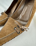 Gucci Brown Suede Wood Leather Pointed Toe Pumps