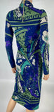 Emilio Pucci Blue Abstract Print Long Sleeve Turtle Neck Dress