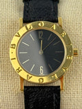 Bvlgari 18K Yellow Gold Watch Quartz Black Leather Band
