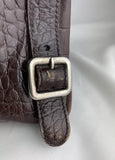 Prada St. Cocco Lucido Bauletto Handle Bag Crocodile Embossed Leather Brown