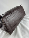 Prada St. Cocco Lucido Bauletto Handle Bag Crocodile Embossed Leather Brown