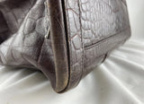 Prada St. Cocco Lucido Bauletto Handle Bag Crocodile Embossed Leather Brown