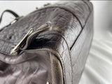 Prada St. Cocco Lucido Bauletto Handle Bag Crocodile Embossed Leather Brown