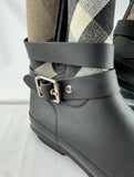 Burberry Beige/Black House Check Canvas and Rubber Rain Boots Size 38
