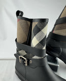 Burberry Beige/Black House Check Canvas and Rubber Rain Boots Size 38