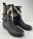 Burberry Beige/Black House Check Canvas and Rubber Rain Boots Size 38