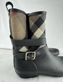 Burberry Beige/Black House Check Canvas and Rubber Rain Boots Size 38