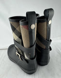 Burberry Beige/Black House Check Canvas and Rubber Rain Boots Size 38