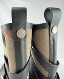 Burberry Beige/Black House Check Canvas and Rubber Rain Boots Size 38