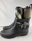 Burberry Beige/Black House Check Canvas and Rubber Rain Boots Size 38