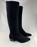 Aquatalia Ricarda Black Suede Tall Dress Boots Stacked Block Heel 7