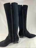 Aquatalia Ricarda Black Suede Tall Dress Boots Stacked Block Heel 7