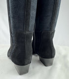 Aquatalia Ricarda Black Suede Tall Dress Boots Stacked Block Heel 7