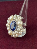 Tanzanite Pearls Diamond Statement Ring White Gold Size 9