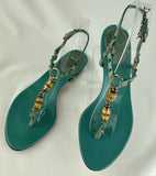 Gucci Turquoise Bamboo T-Strap Thong Sandals