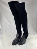 Purified Black Leather/Suede Round-Toe Block Heel Boots Size 39