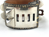 HERMES Black and White Lizard Skin Palladium Collier De Chien Bracelet