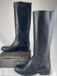 Fendi Black Leather Riding Boots With Alligator Trim Size 35