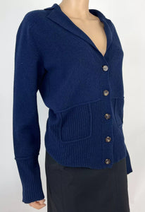 Cedric Charlier Women’s Navy Wool Button Up Collared Cardigan Size 8 NWT