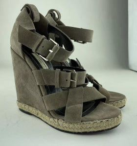 Balenciaga Gray Suede Wedge Espadrilles Sandals Platform 37 US 6.5