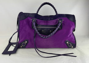 Balenciaga 2006 Purple Pony Hair Motorcycle City Shoulder Bag Purse