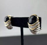 David Yurman 18K Gold Black Onyx Diamond Earrings