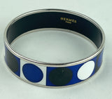 Hermes Polka Dot Enamel Silver Bangle Bracelet Blue/White/Black