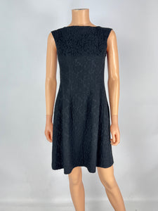 Carolina Herrera Black Floral Textured Boat Neck Short Dress